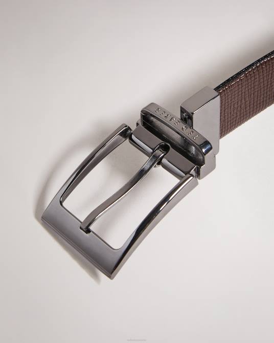 Ted Baker hombres 2ZFP1959 accesorios cinturón reversible de piel con dos tramas cruzadas chocolate marrón