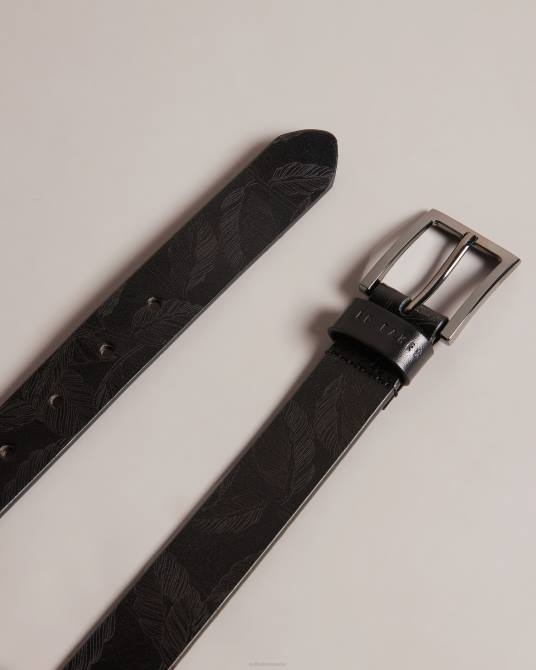 Ted Baker hombres 2ZFP2008 accesorios cinturón de cuero grabado con láser de Whyatt negro