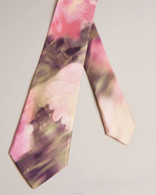 Ted Baker hombres 2ZFP1919 accesorios Corbata de seda con estampado floral difuminado Blutie rosa