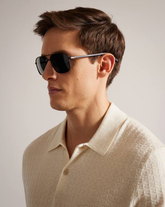 Ted Baker hombres 2ZFP2058 accesorios gafas de sol de aviador cuadradas de metal negro