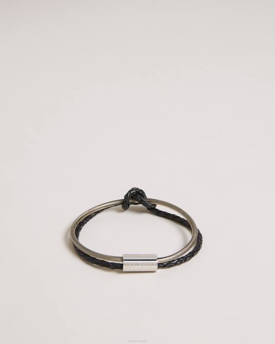 Ted Baker hombres 2ZFP1827 accesorios pulsera geramee de cuero y metal anudada color plata