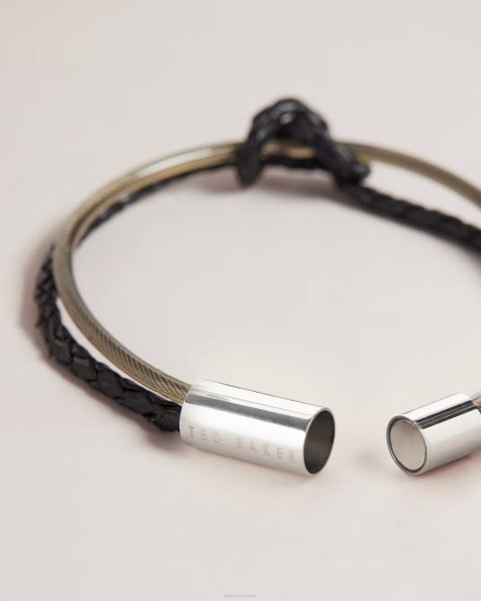 Ted Baker hombres 2ZFP1827 accesorios pulsera geramee de cuero y metal anudada color plata
