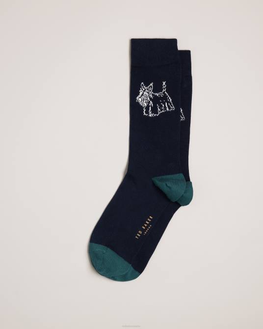 Ted Baker hombres 2ZFP1830 accesorios dogsock calcetines con estampado de perro escocés azul marino oscuro