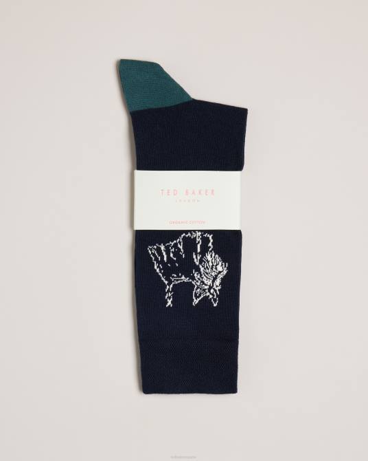 Ted Baker hombres 2ZFP1830 accesorios dogsock calcetines con estampado de perro escocés azul marino oscuro