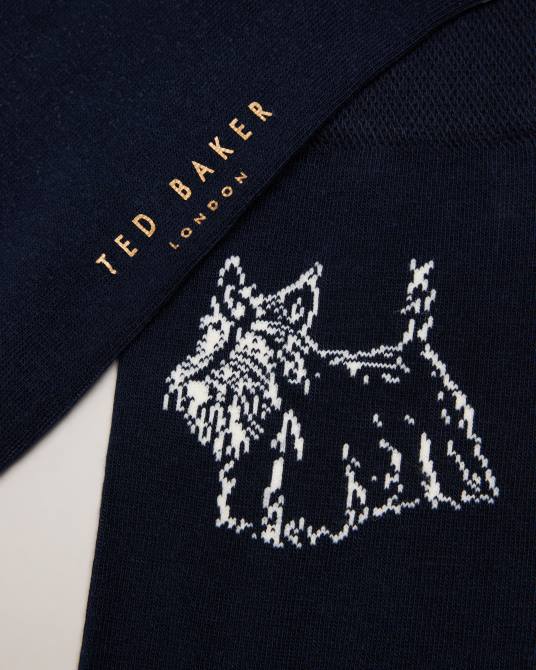 Ted Baker hombres 2ZFP1830 accesorios dogsock calcetines con estampado de perro escocés azul marino oscuro