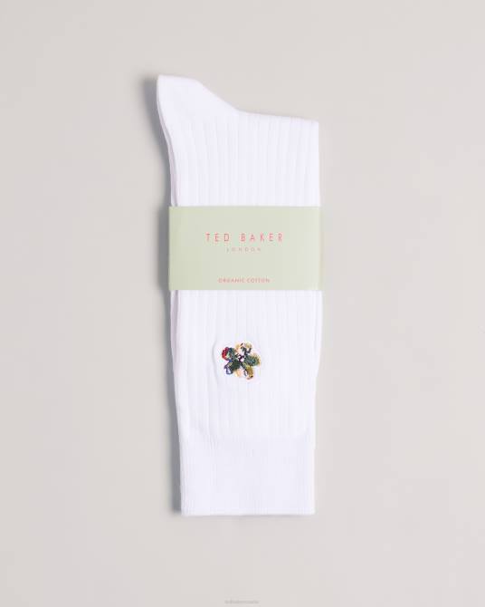 Ted Baker hombres 2ZFP1838 accesorios calcetín boelow con bordado de flores blanco