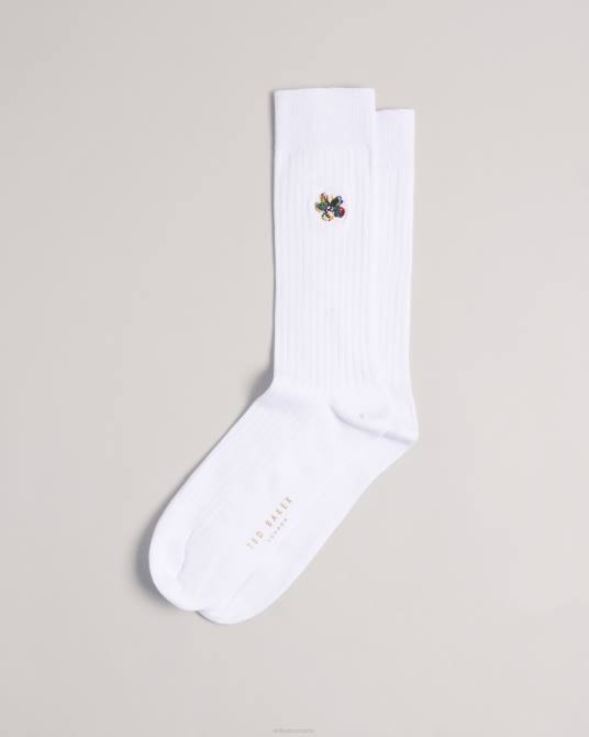Ted Baker hombres 2ZFP1838 accesorios calcetín boelow con bordado de flores blanco