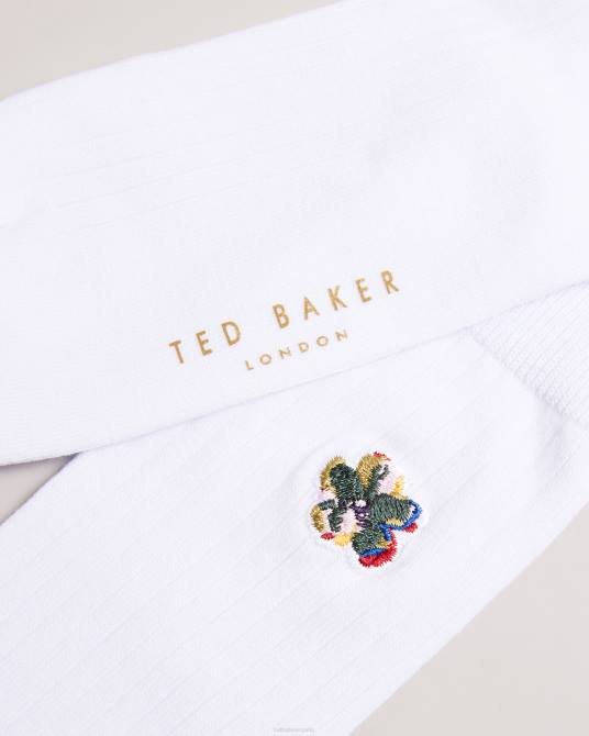 Ted Baker hombres 2ZFP1838 accesorios calcetín boelow con bordado de flores blanco
