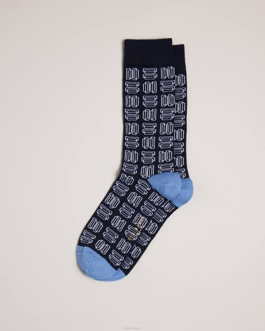 Ted Baker hombres 2ZFP1946 accesorios calcetines con estampado geométrico gridsoc azul marino oscuro