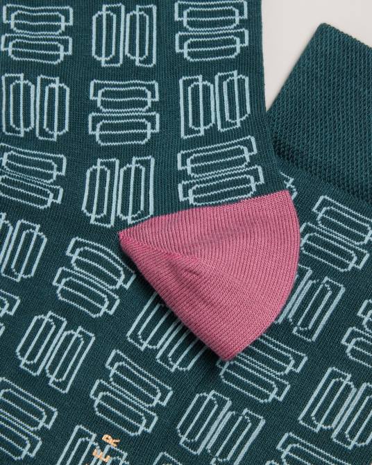 Ted Baker hombres 2ZFP1976 accesorios calcetines con estampado geométrico gridsoc verde