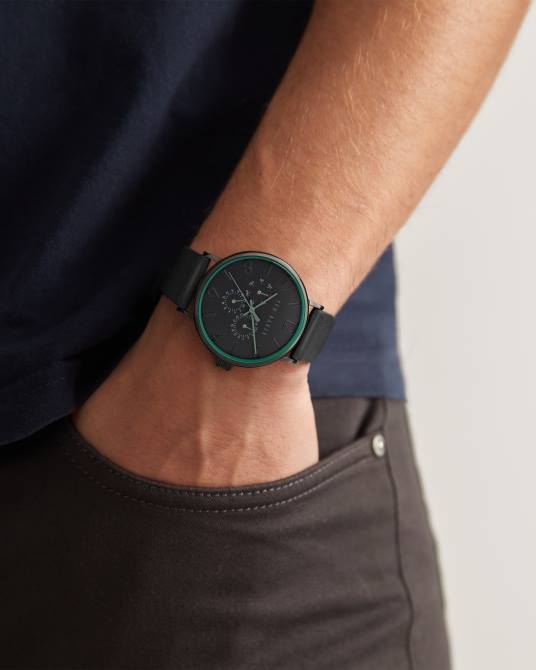 Ted Baker hombres 2ZFP1904 accesorios reloj timene con correa de piel lisa negra negro