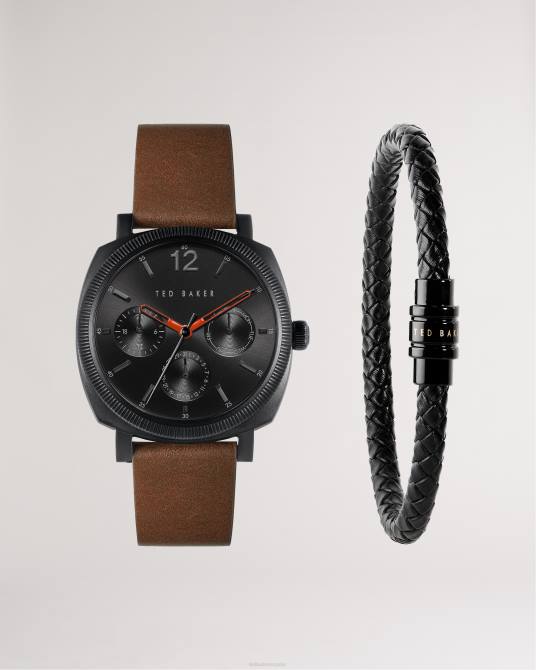Ted Baker hombres 2ZFP1956 accesorios set de regalo de reloj y pulsera butch marrón