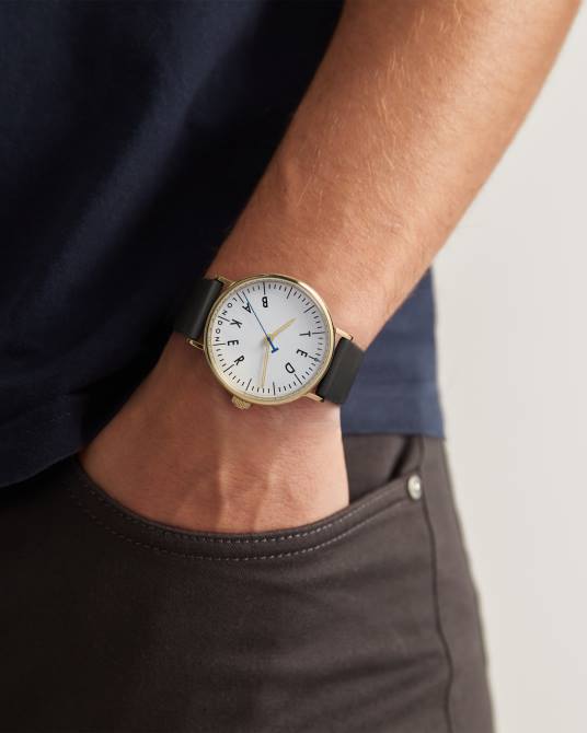 Ted Baker hombres 2ZFP2061 accesorios reloj cloque metalizado y piel negro