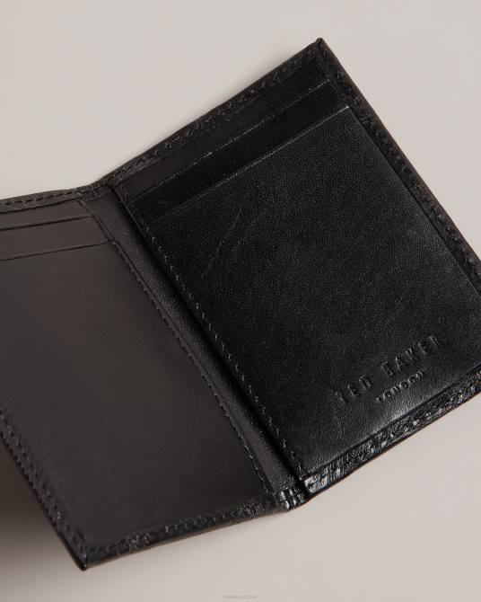 Ted Baker hombres 2ZFP2024 accesorios tarjetero wincard con hojas grabadas a láser negro