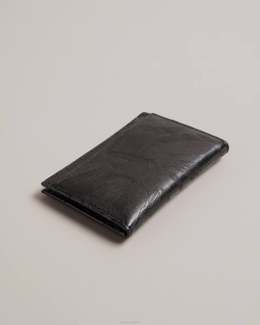 Ted Baker hombres 2ZFP2024 accesorios tarjetero wincard con hojas grabadas a láser negro