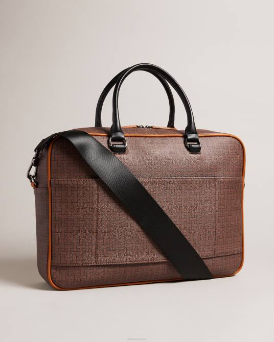 Ted Baker hombres 2ZFP1731 bolsas porta documentos con monograma traymon t chocolate marrón
