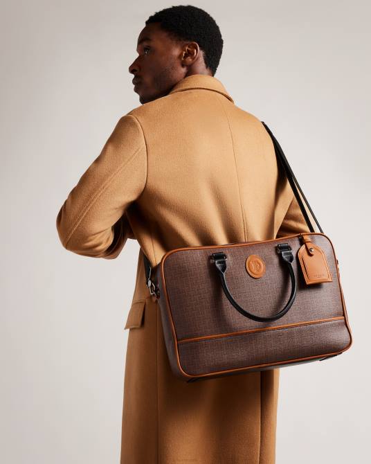 Ted Baker hombres 2ZFP1731 bolsas porta documentos con monograma traymon t chocolate marrón