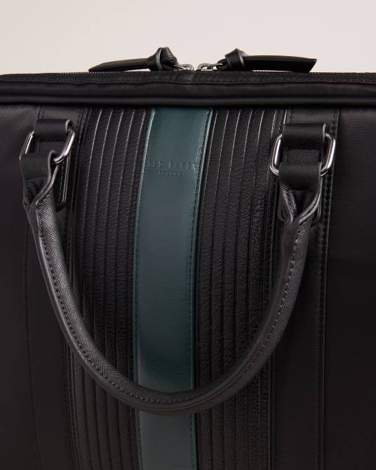 Ted Baker hombres 2ZFP1764 bolsas portadocumentos rooky core de sarga y pu a rayas negro