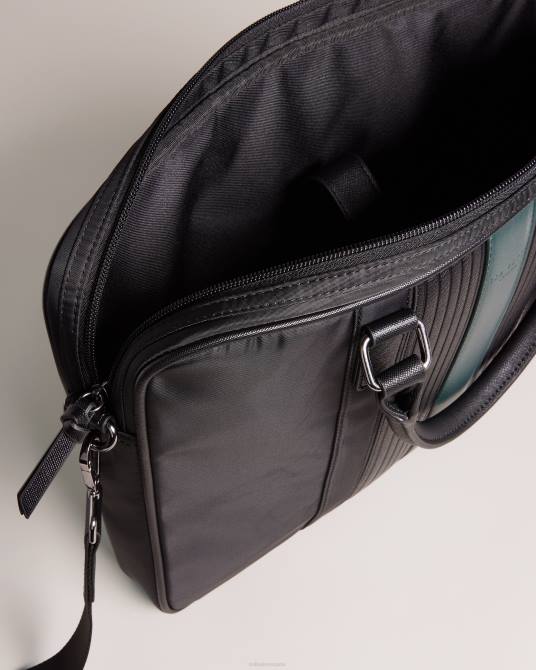 Ted Baker hombres 2ZFP1764 bolsas portadocumentos rooky core de sarga y pu a rayas negro