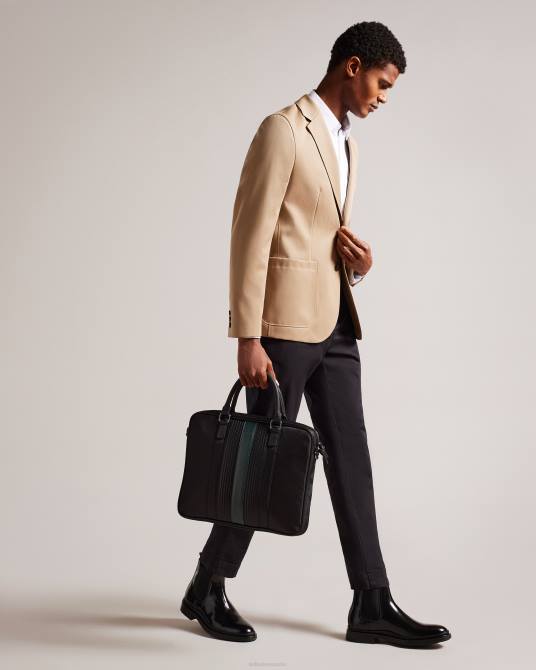 Ted Baker hombres 2ZFP1764 bolsas portadocumentos rooky core de sarga y pu a rayas negro