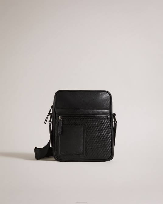 Ted Baker hombres 2ZFP1750 bolsas bolso de vuelo canney de cuero texturizado negro