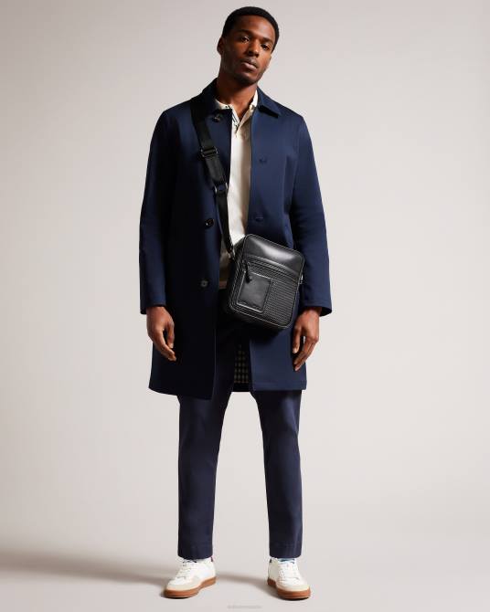 Ted Baker hombres 2ZFP1750 bolsas bolso de vuelo canney de cuero texturizado negro