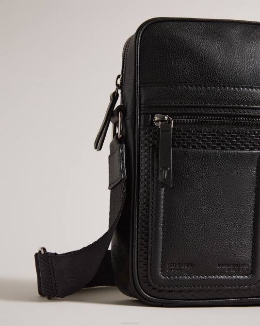 Ted Baker hombres 2ZFP1750 bolsas bolso de vuelo canney de cuero texturizado negro