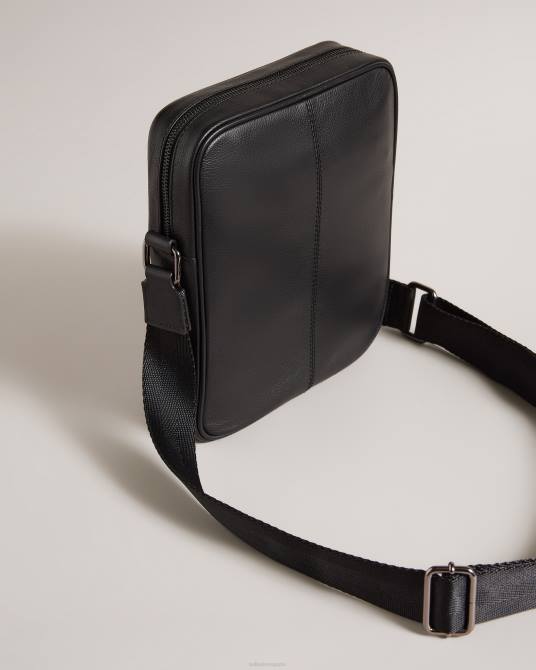 Ted Baker hombres 2ZFP1750 bolsas bolso de vuelo canney de cuero texturizado negro