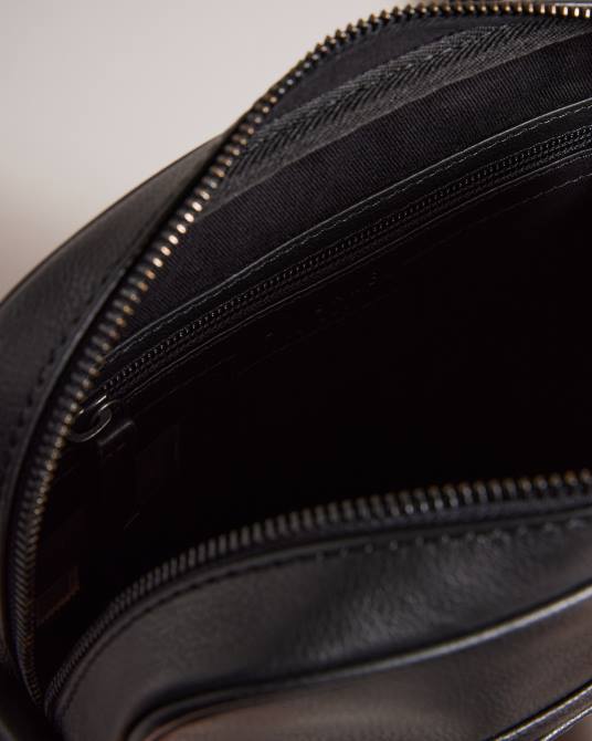 Ted Baker hombres 2ZFP1750 bolsas bolso de vuelo canney de cuero texturizado negro