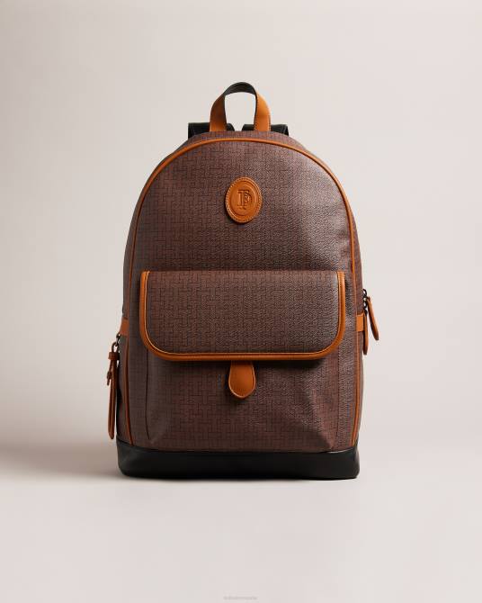 Ted Baker hombres 2ZFP1738 bolsas mochila con monograma Trayton T chocolate marrón