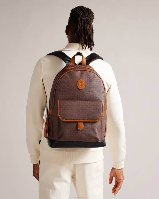 Ted Baker hombres 2ZFP1738 bolsas mochila con monograma Trayton T chocolate marrón
