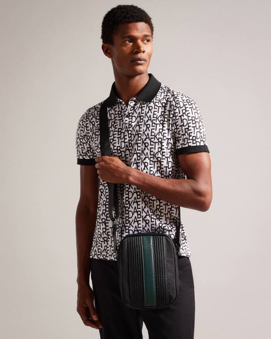 Ted Baker hombres 2ZFP1761 bolsas bolso de vuelo grande a rayas de pu y sarga rockie core negro