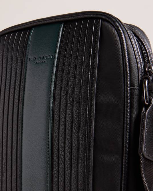Ted Baker hombres 2ZFP1761 bolsas bolso de vuelo grande a rayas de pu y sarga rockie core negro