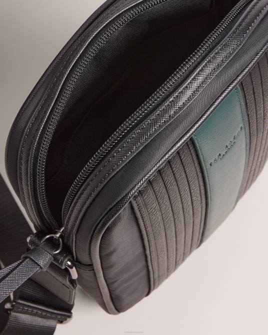Ted Baker hombres 2ZFP1761 bolsas bolso de vuelo grande a rayas de pu y sarga rockie core negro