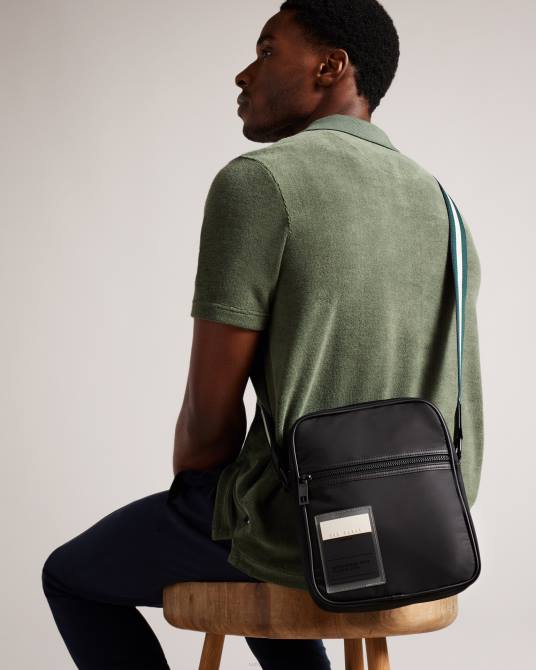 Ted Baker hombres 2ZFP1778 bolsas bolso de vuelo deportivo retro matee de sarga negro