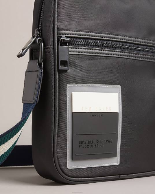 Ted Baker hombres 2ZFP1778 bolsas bolso de vuelo deportivo retro matee de sarga negro