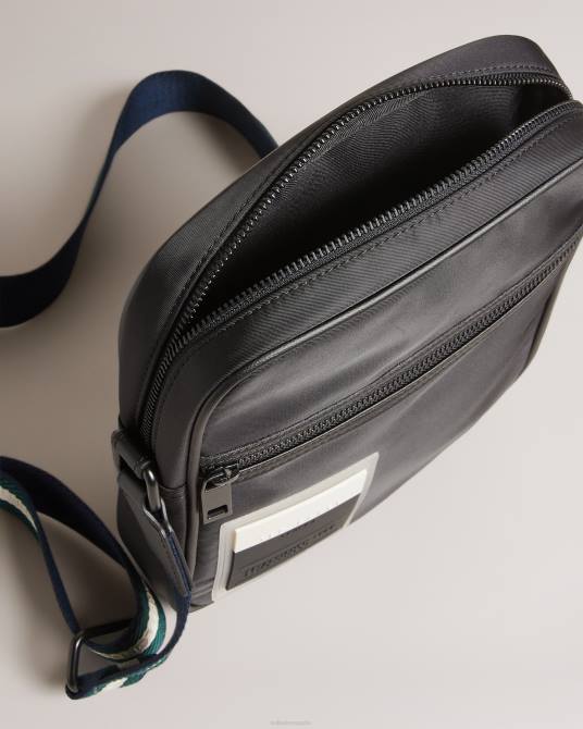 Ted Baker hombres 2ZFP1778 bolsas bolso de vuelo deportivo retro matee de sarga negro