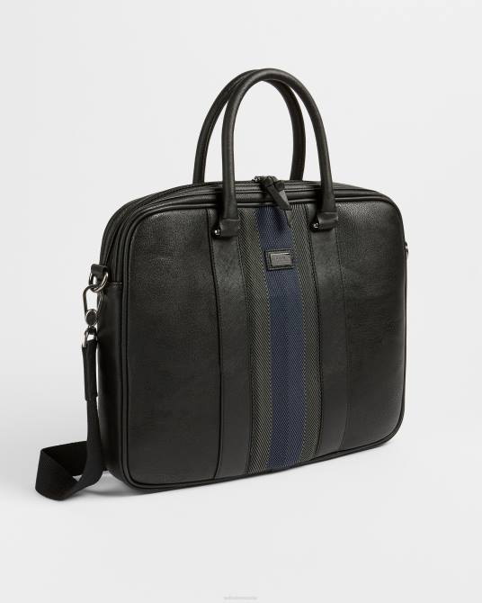 Ted Baker hombres 2ZFP1788 bolsas maletín Cherade de piel con ribetes de rayas negro