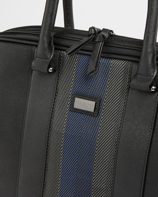 Ted Baker hombres 2ZFP1788 bolsas maletín Cherade de piel con ribetes de rayas negro