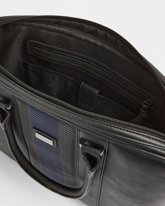 Ted Baker hombres 2ZFP1788 bolsas maletín Cherade de piel con ribetes de rayas negro