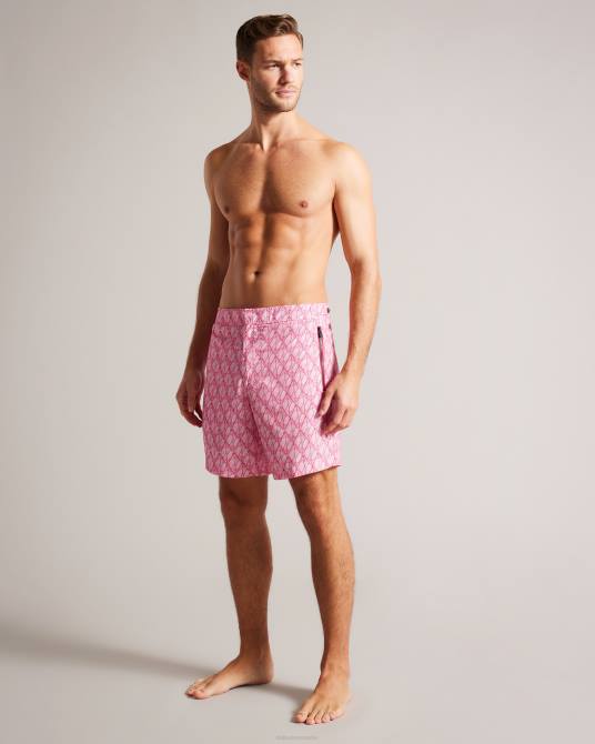Ted Baker hombres 2ZFP1308 ropa kloch shorts de baño con estampado geométrico Rosa brillante