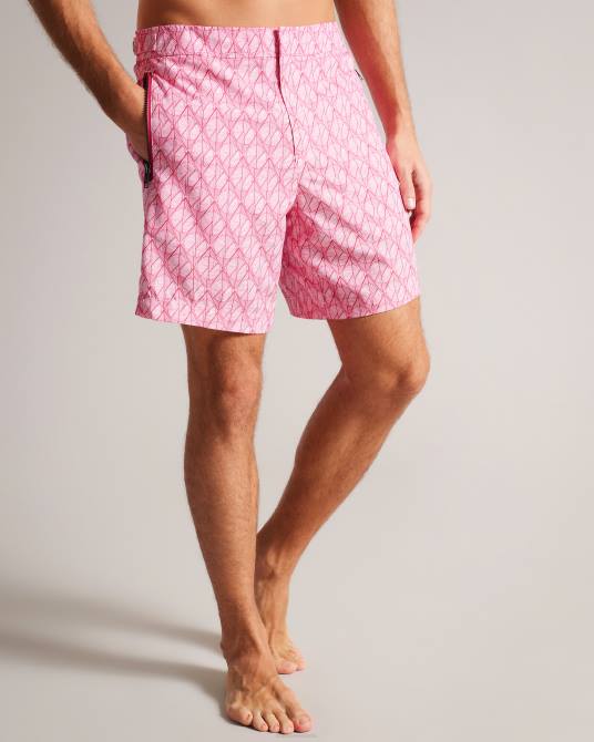 Ted Baker hombres 2ZFP1308 ropa kloch shorts de baño con estampado geométrico Rosa brillante