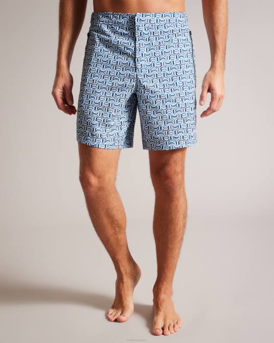 Ted Baker hombres 2ZFP1418 ropa shorts de baño con estampado geométrico de cangrejo azul