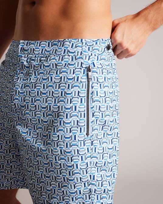 Ted Baker hombres 2ZFP1418 ropa shorts de baño con estampado geométrico de cangrejo azul