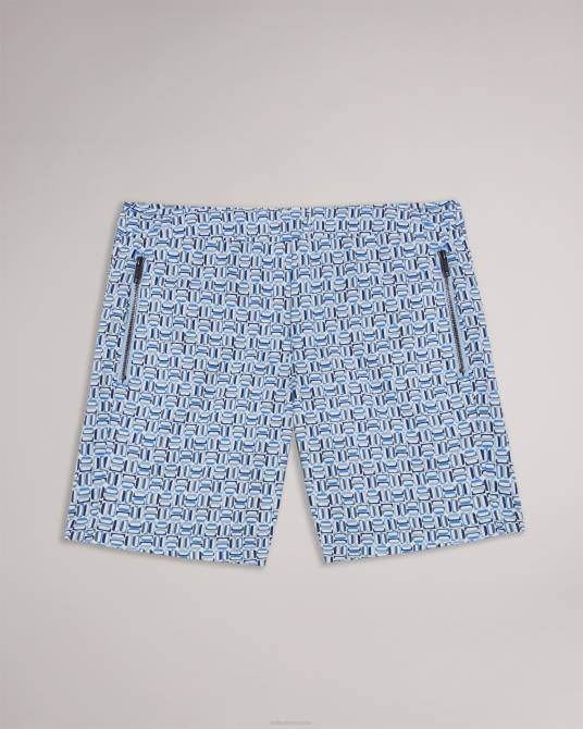 Ted Baker hombres 2ZFP1418 ropa shorts de baño con estampado geométrico de cangrejo azul