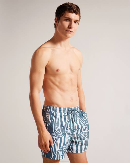 Ted Baker hombres 2ZFP1485 ropa shorts de baño con estampado de mariposas y rayas azul medio