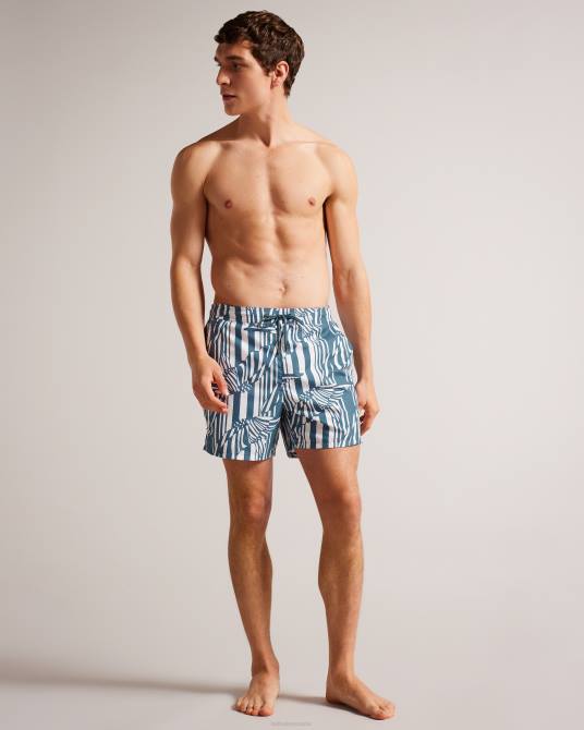 Ted Baker hombres 2ZFP1485 ropa shorts de baño con estampado de mariposas y rayas azul medio