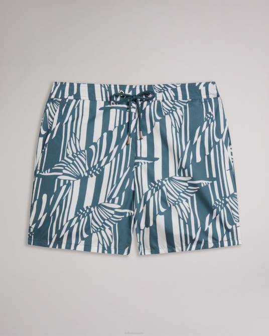 Ted Baker hombres 2ZFP1485 ropa shorts de baño con estampado de mariposas y rayas azul medio
