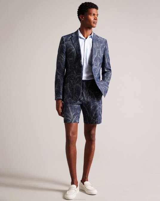 Ted Baker hombres 2ZFP1624 ropa shorts postos de algodón y lino con estampado de hojas Armada