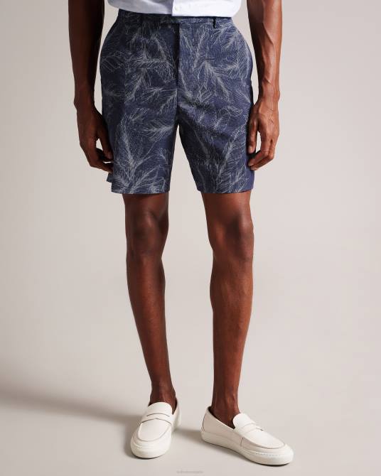 Ted Baker hombres 2ZFP1624 ropa shorts postos de algodón y lino con estampado de hojas Armada